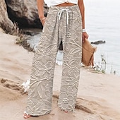 tanie szerokie nogawki i wysoki stan-Damskie Spodnie szerokie nogawki Spodnie Spodnie palazzo Moda Moda miejska Pełna długość Wysoka talia Kwiat Elastyczny pas Ściągana na sznurek Nadruk Oddychalność Wygodny Średnio elastyczny Ulica