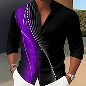ieftine Model Geometric-Bărbați Geometric Gradiant Valuri Cămașă Cămașă cu guler ridicat Manșon Lung Moda Casual Zilnice Concediu Primăvară Toamnă Guler mandarin Guler Tunică Imprimare 3D Cămăși cu nasturi Roșu-aprins