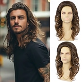 رخيصةأون باروكات للرجال-باروكة شعر رجالي طويل مجعد ومموج باللون الأبيض باروكة شعر صناعي مقاوم للحرارة للاستخدام اليومي في الحفلات التنكرية والهالوين