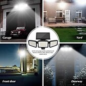 お買い得  経路ライト＆ランタン-ソーラー屋外ライト 2500lm 210 LEDセキュリティライト リモコン付き 3ヘッド モーションセンサーライト IP65防水 270 広角フラッドウォールライト 3モード ガレージ 庭 ポーチ用
