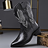 abordables Cowboy et bottes occidentales-Bottes de cowboy western brodées en similicuir pour homme – Bottes de rodéo marron à bout carré pour les tenues de ferme, de festival et décontractées