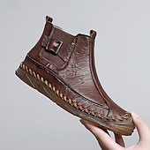 tanie Botki-męskie ręcznie robione botki w stylu retro z ozdobnymi klamrami – stylowe, codzienne buty inspirowane mokasynami, idealne na jesienne spacery, weekendowe wyjścia i codzienną modę