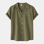 economico Vacanza-Per uomo Camicia bianca di cotone Camicia Estiva Camicia casual Camicia in cotone e lino Camicia con colletto cubano Semplice Vacanza Casuale Nero Giallo Blu marino Verde Manica Corta Collo Camp