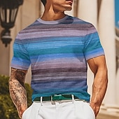 preiswerte T-Shirts für Herren mit 3D-Druck-Herren Geometrisch Horizontale Streifen Waffelhemd Kurzarm T-Shirt 3D-Druck Rundhalsausschnitt Hemd Mode Lässig Bequem Straße Lässig Täglich Gelb Blau Braun Sommer Frühling Bekleidung S M L XL XXL