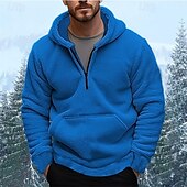 abordables pulls molletonnés-Homme Sweat à capuche Sweat à capuche quart zippé Sweat à capuche en polaire Noir Blanche bleu marine Bleu Gris À capuche Uni Avec Poches Sport &amp; Loisir Occasionnel Quotidien Streetwear Frais