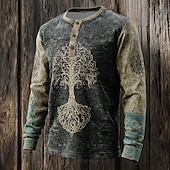 levne Vintage &amp;amp; Retro-Pánské Grafika Strom Tričko Henley Grafická trička Dlouhý rukáv Vinobraní Módní Roztomilý Ležérní Dovolená Jdeme ven Jaro Podzim Jaro &amp; podzim Černá Henley Tričko Henley