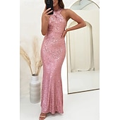 economico Abiti con paillettes-Per donna Abito Lungo Maxi Abito Abito con Paillettes Abito da Cocktail Abito Elegante Moda Moderno Festa serale Cocktail party Vestibilità regolare Semplice Senza Maniche All'americana Nero Rosa