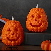 cheap Halloween Indoor-1 Pc Halloween Skeleton Pumpkin LED Electronic Candlelight Indoor and Outdoor Party Atmosphere Nightlight Colorful Dimming