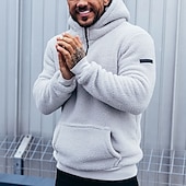 baratos camisolas de lã-Homens Moletom Quarter Zipper Hoodie Moletom de lã Preto Branco Azul Cinzento Com Capuz Tecido Bolso frontal Quarter Zip Desportos e Ar livre Casual Diário Roupa de rua Legal Roupa de Esporte Outono