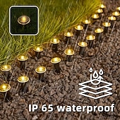 olcso Földi fények-napelemes vezetőoszlopos talajlámpák 15/30 db-os lapos napelemes lámpák kültéri, vízálló napelemes korongos tájvilágítás kerti ösvényre, falra, lépcsőkre, teraszokra, udvarra, gyepre, járdára (meleg