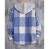 voordelige Herenjacks &amp; jassen-Voor heren Lichtgewicht jack Overhemdjack Vrijetijdsjas shacket Vakantie Dagelijks Ademend Zak Lente Herfst Ruitjes Modieus Klassiek Capuchon Normaal Wijn Rood blauw Groen Jacks