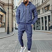 economico Tute basic-Per uomo Tuta da Ginnastica Set di abiti Set di felpe con cappuccio Felpa con Cappuccio All&#039;aperto Quotidiano Sportivo Con zip Tasca Coulisse Semplice Rosso bordeaux Blu Grigio chiaro Poliestere