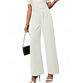 economico gamba larga e vita alta-Per donna Gamba larga Pantaloni Eleganti Streetwear Casual Lunghezza intera Naturale Semplice Elastico in vita Confortevole All&#039;aperto Vacanza Ferie Marrone rossastro Rosso violaceo Cenere Grigio