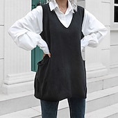 abordables Couleurs unies-Femmes Pull Occasionnel Couleur Unie Épais Col en V Tricoté Sans manches Hauts Réguliers Tricoter Quotidien Fête Sortir Noir Automne Hiver