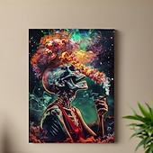 billiga Halloween-rökande skalle &amp;vibrerande rökfärgad canvastavla 12x16 - ramlös väggdekor för hemmakontor/café, perfekt för sovrum, vardagsrum, badrum, perfekt för rumsinredning