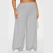 abordables pierna ancha y cintura alta-Mujer Perneras anchas Chinos Casual Medio corto Cintura Media Plano Perneras anchas Cintura elástica Confortable Transpirabilidad Deporte Casual Diario Negro Amarillo Rosa Vino Primavera Otoño Holgado