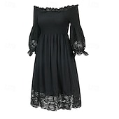 preiswerte Einfaches Kleid-Damen Minikleid Freizeitkleid Sommerkleid Mode Modern Täglich Strand Wochenende Normale Passform Einfach Langarm Schulterfrei Schwarz Sommer