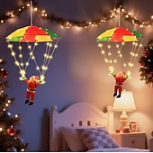 halpa Koristevalot-1 kpl jouluinen joulupukin laskuvarjohyppyriipus riippuvalaisin, nahkalankavalaisin, sisä- ja ulkokäyttöön tarkoitettu joulutunnelmavalaisin, aurinko-/AAA-paristokotelo/USB-virtalähde