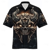 halpa Halloween-paidat-Miesten Paholainen Liekki Paita Kuubalainen paita Button Up paita Lyhythihainen Dark Punk Gothic Pyhäpäivä Katuvaatteet Kesä Camp Collar -paita 3D-tulostus Musta 1 Musta Musta 2