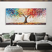 voordelige Schilderijen van bloemen/planten-handgemaakte originele kleurrijke levensboom olieverfschilderij op canvas abstract boomlandschap wanddecoratie voor huisdecoratie met gespannen frame zonder binnenframe schilderij