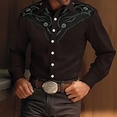 abordables camisas occidentales de los hombres-Hombre Estampado Floral Flores camisa occidental Abotonar la camisa Camisa vaquera Manga Larga occidental retro de la vendimia Exterior Casual Verano Primavera Otoño Cuello Vuelto Impresión 3D