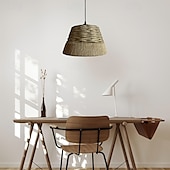 abordables Suspension-Suspension rustique en corde de chanvre, design conique en forme de cloche tissée à la main, lumière blanc chaud/blanc, e26/e27, chaîne réglable