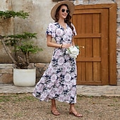cheap Elegant Floral Dresses-Women&#039;s Maxi Dress Sundress A Line Dress Vacation Party Casual Butterfly Sleeve Party Going out Beach Tailored Fit Floral Graphic Short Sleeve V Neck color Summer