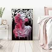 abordables Hasta 30 $-Chic Pink Girl Blowing Balloons Canvas Art Print - Modern Fluid Wall Decor for Living Room &amp; Kitchen Reusable No Frame Needed