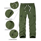 baratos Calças Cargo-Homens Calças Cargo Calças Cintura elástica Com Cordão Bolso multi Tecido Vestível Ao ar livre Diário Acampar e Caminhar Moda Clássico Preto Verde