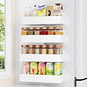 cheap Kitchen Storage-2pcs Large Magnetic Storage Baskets, No Drilling or Adhesive, Removable Multi-Purpose Racks for Fridge, Microwave, Washer Side, Magnetic Spice Organizer for Kitchen