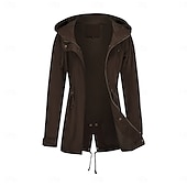 economico giacca attiva-Per donna Cappotto Impermeabile Confortevole Cerniera completa Coulisse Moda Stile da Strada Semplice All&#039;aperto Casual Quotidiano Lungo Con Cappuccio Vestibilità regolare Manica Lunga Capispalla