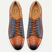 billiga Klassiska Klädskor-Herrsneakers i äkta läder med krokodilmönster – tonade orange snörskor för eleganta herrar, smart casual-looker och helgsammankomster