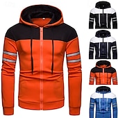 abordables sudaderas basicas hombre-Hombre Sudadera Sudadera con capucha y cremallera completa Negro Azul Marino Azul Piscina Naranja Con Capucha Plano Retazos Cremallera Bloque de Color Deporte Casual Diario Ropa de calle Fresco Ropa