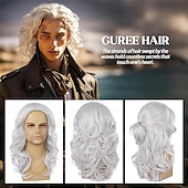 رخيصةأون باروكات للرجال-باروكة شعر رجالي طويل مجعد ومموج باللون الأبيض باروكة شعر صناعي مقاوم للحرارة للاستخدام اليومي في الحفلات التنكرية والهالوين