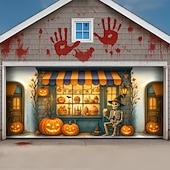 cheap Halloween Garage Door Cover-Halloween Garage Door Cover Pumpkin Shop Entrance Banner, Large Tapestry Backdrop Decoration for Holiday Outdoor Garage Door and Home Wall, 2025 Halloween Decorations