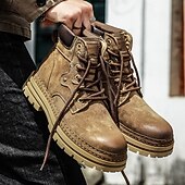 economico Stivali da lavoro-stivali da lavoro in pelle scamosciata color cuoio da uomo – stivaletti casual con lacci per l'escursionismo, il lavoro agricolo e l'uso quotidiano