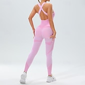 preiswerte Sets &amp; Einteiler-Damen Scrunch Yoga-Strampler Trainingsoveralls Rückenfrei Farbblock Einteiler Wasserblau Armeegrün Fitnesstraining Hohe Taille Elastisch Atmungsaktiv Bauchkontrolle Ärmellos Sport Sportkleidung