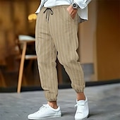 abordables Día festivo-Hombre Pantalones de lino y algodón Pantalones deportivos Pantalones de Deporte Persona que practica jogging Pantalones Bolsillo Cintura elástica Correa A Rayas Comodidad Deporte Diario Moda Casual