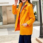 abordables veste active-Femmes Manteau Confortable Avec Poches Fermeture intégrale Mode street style Uni Extérieur Décontracté Quotidien Long À capuche Coupe régulière manche longue Vêtements d&#039;extérieur Noir Jaune Rose