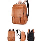 preiswerte College-Rucksäcke-Herren-Rucksack aus Vintage-Kunstleder – Business- und Reisetasche mit großem Fassungsvermögen, Schnallenriemen und Laptopfach