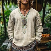abordables Vacaciones-Hombre Camisa Camisa de lino Camisa de manga corta Camisa de verano Ropa de playa Multicolor Vacaciones Calle Rosa Verde Caqui Manga Larga Escote en Pico Verano Primavera Ropa