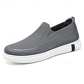 billiga Slip-ons och loafers till herrar-Beige stickade slip-on herrsneakers – andningsbara lätta vardagsskor för sommar, promenader och semester