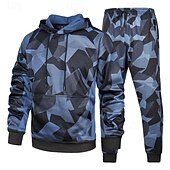voordelige basis trainingspakken-Voor heren Trainingspak Kledingset Truien instellen Capuchon Buiten Dagelijks Sport Zak Trekkoord camouflage blauw Khaki Leger Groen Grafische afdruk Polyester Sportkleding Modieus Streetwear Herfst
