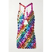 abordables Déguisements pour femmes-Mini robe - Robe licou à paillettes et disque circulaire pour chanteuse, danseuse, tenue de scène, fête, carnaval