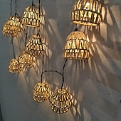 economico Strisce LED-Lanterna in rattan intrecciata a mano con 10 lampadine a LED, luci decorative con spina per interni ed esterni, balcone, patio, giardino, matrimonio, camera da letto