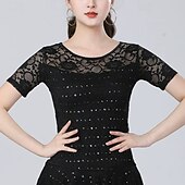 voordelige Latin danskleding-Latijnse dans Top Kant Pure Kleur Gesplitst Dames Prestatie Opleiding Korte mouw Hoog Polyester