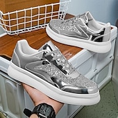 tanie Tenisówki i trampki męskie-Męskie Adidasy Spacery Codzienny Skóra PU Wygodny Niepoślizgowy / a Oddychający Sznurowane Srebrny Czarny Złoty Lato Wiosna