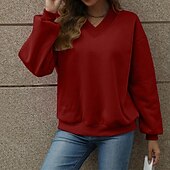 abordables Sweatshirts et Hoodies Texturés-Femmes Pull Uni Streetwear Occasionnel Confortable manche longue Col en V Hauts Réguliers Rue Fête Sortir Rose Claire Vin Gris Automne