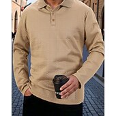preiswerte Klassisches Poloshirt für Herren-Herren Golfshirt Arbeit Lässig Revers Langarm Mode Bequem Einfach Knöpfe Frühling &amp; Herbst Cachi scuro Schwarz Weiß Marineblau Militßrgrün Grau Golfshirt