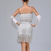 cheap Latin Dancewear-Latin Dance Skirts Tassel Pure Color Splicing Women&#039;s Performance Training Sleeveless High Polyester